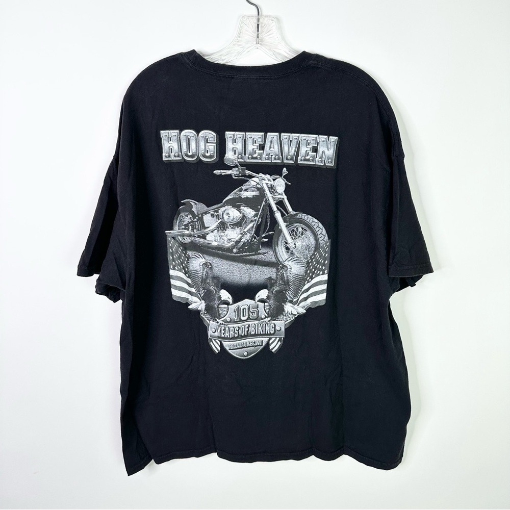 Vintage Y2K Hog Heaven Motorcycle Men’s T Shirt 2XL Black Double Sided Tee Biker